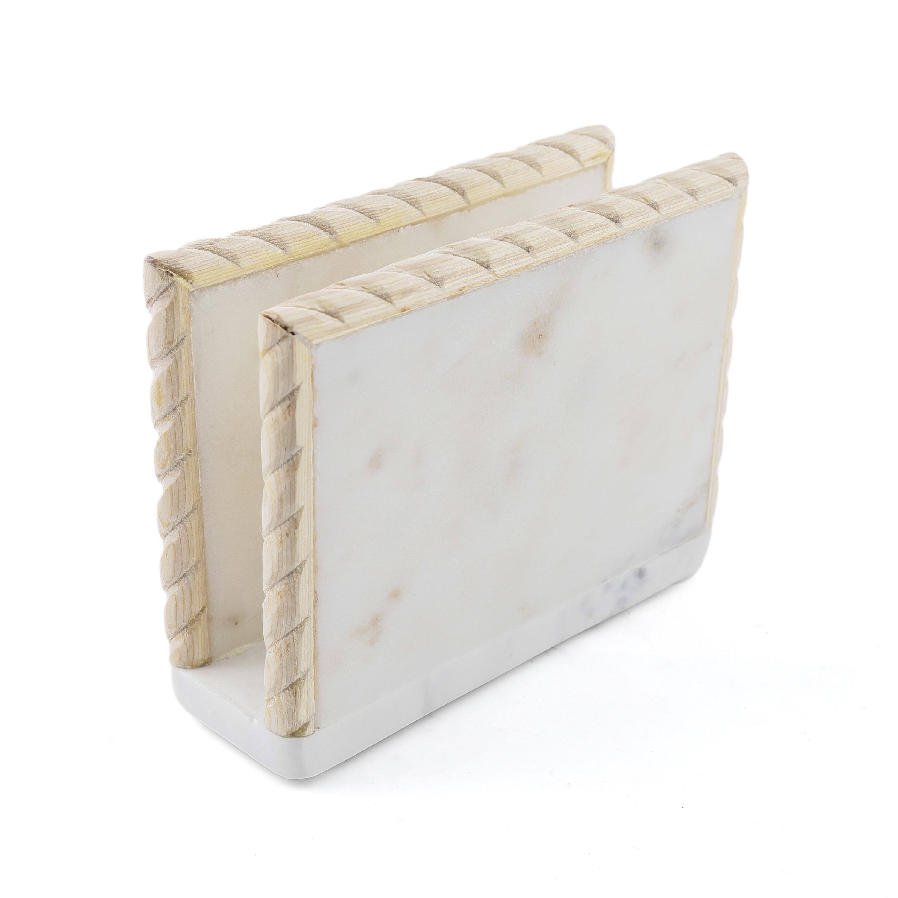 Thirstystone Indigo Collection White Marble Napkin Holder with Rope