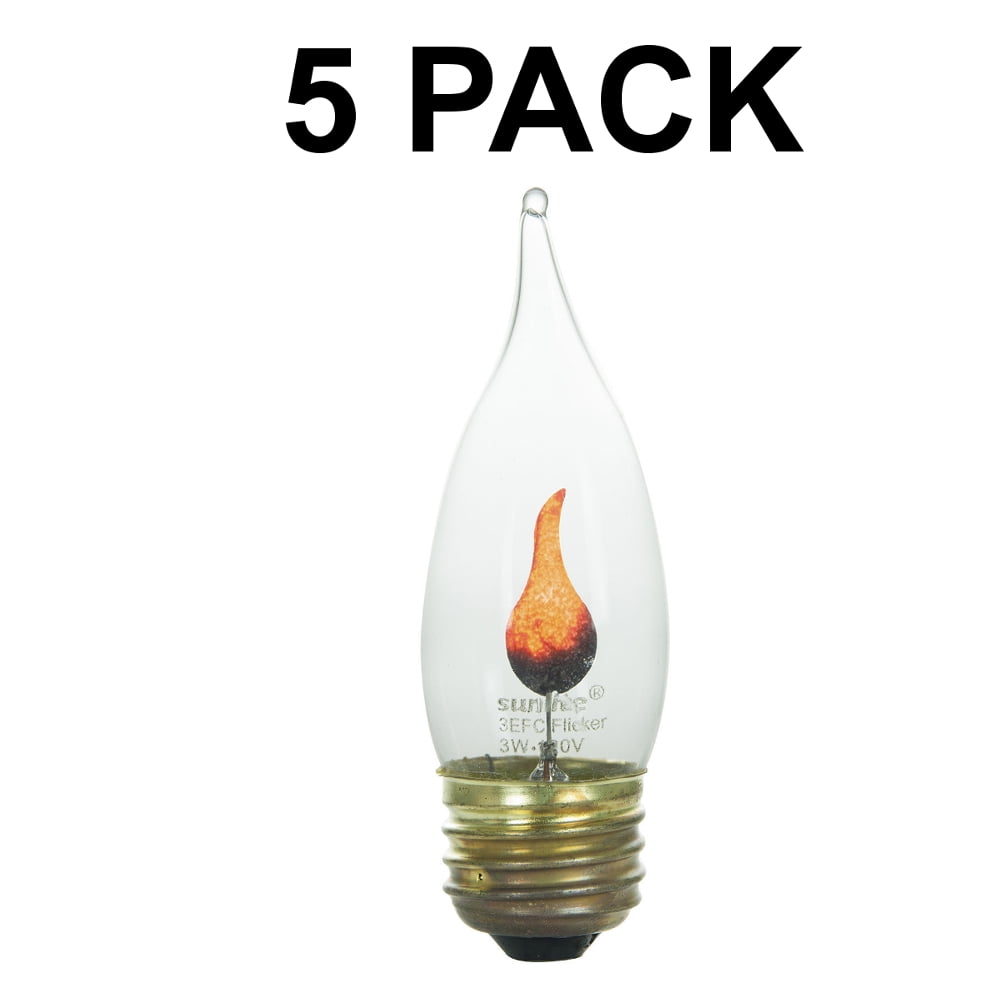 5PK Flickering Flame Standard Light Bulbs 3W Realistic Candle Flicker E26