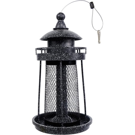 Twinkle Star Wild Bird Feeder Hanging for Garden Yard Outside Decoration, Panorama Gazebo Birdfeeder, Lighthouse Shaped, Black