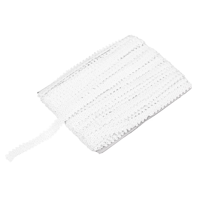 Uxcell 25 Yards 0.8 Inch Elastic Sequins Trim Flat Sequin Strip Paillette Fabric Ribbon for Crafts DIY Fringe Sewing White