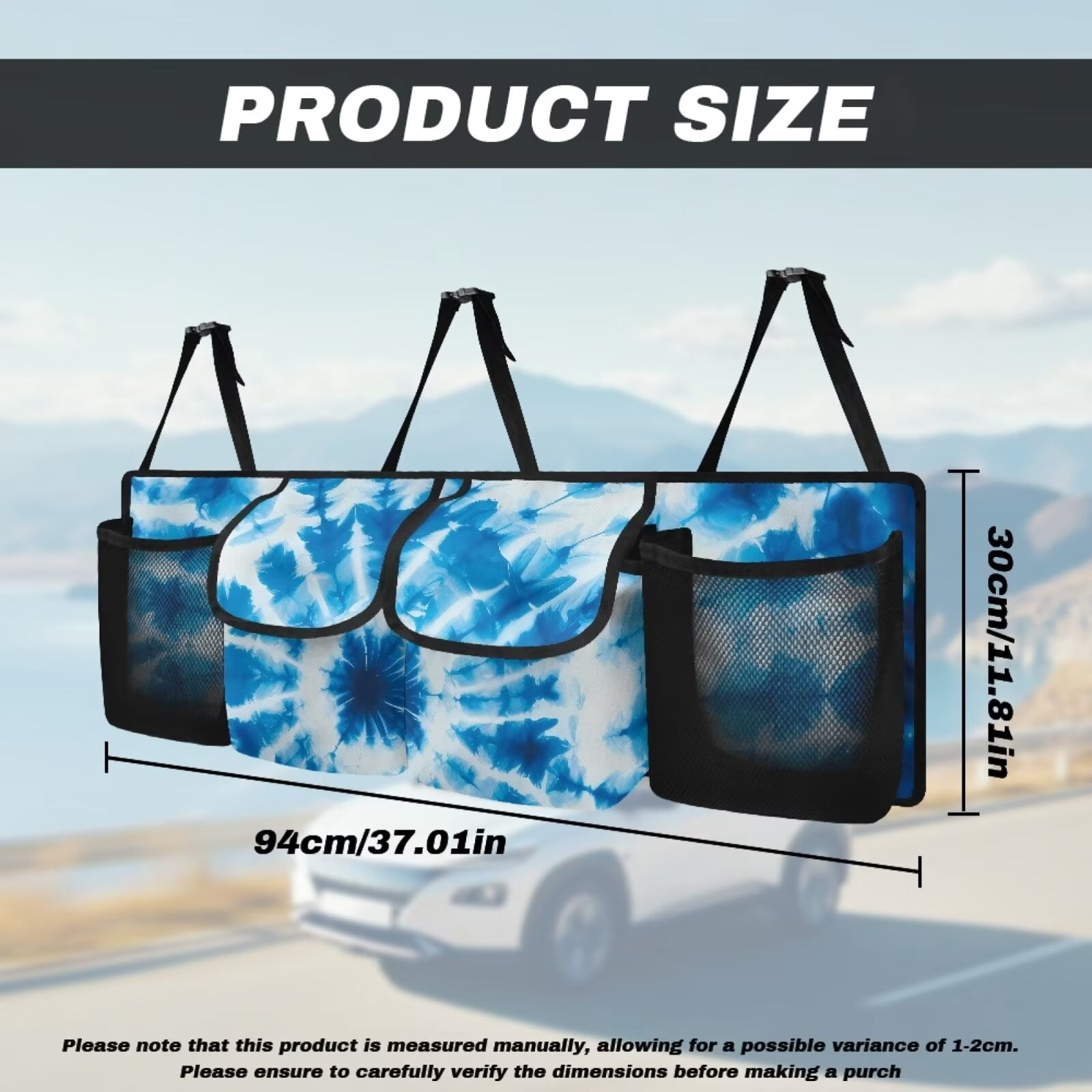 KUIFORTI Trunk Organizer for SUV Trunk Organizers and Storage, It Easy to Find Things, Blue Tie Dye Car Accessories Space-Saving Backseat Car Organizer with Adjustable Straps