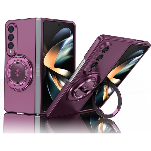 Tianle Magnetic Mobile Phone Case for Samsung Galaxy Z Fold 4 5G,Rotating Folding Stand Shockproof Phone Case Compatible with Samsung Galaxy Z Fold 4 (Purple)