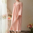 thumbnail image 4 of ylioge Cotton Nightgowns for Women Lightweight Long Sleeve Sleepshirts Ladies Casual Solid Loose Pullover Crew Neck Loungewear Maxi Dresses, 4 of 5