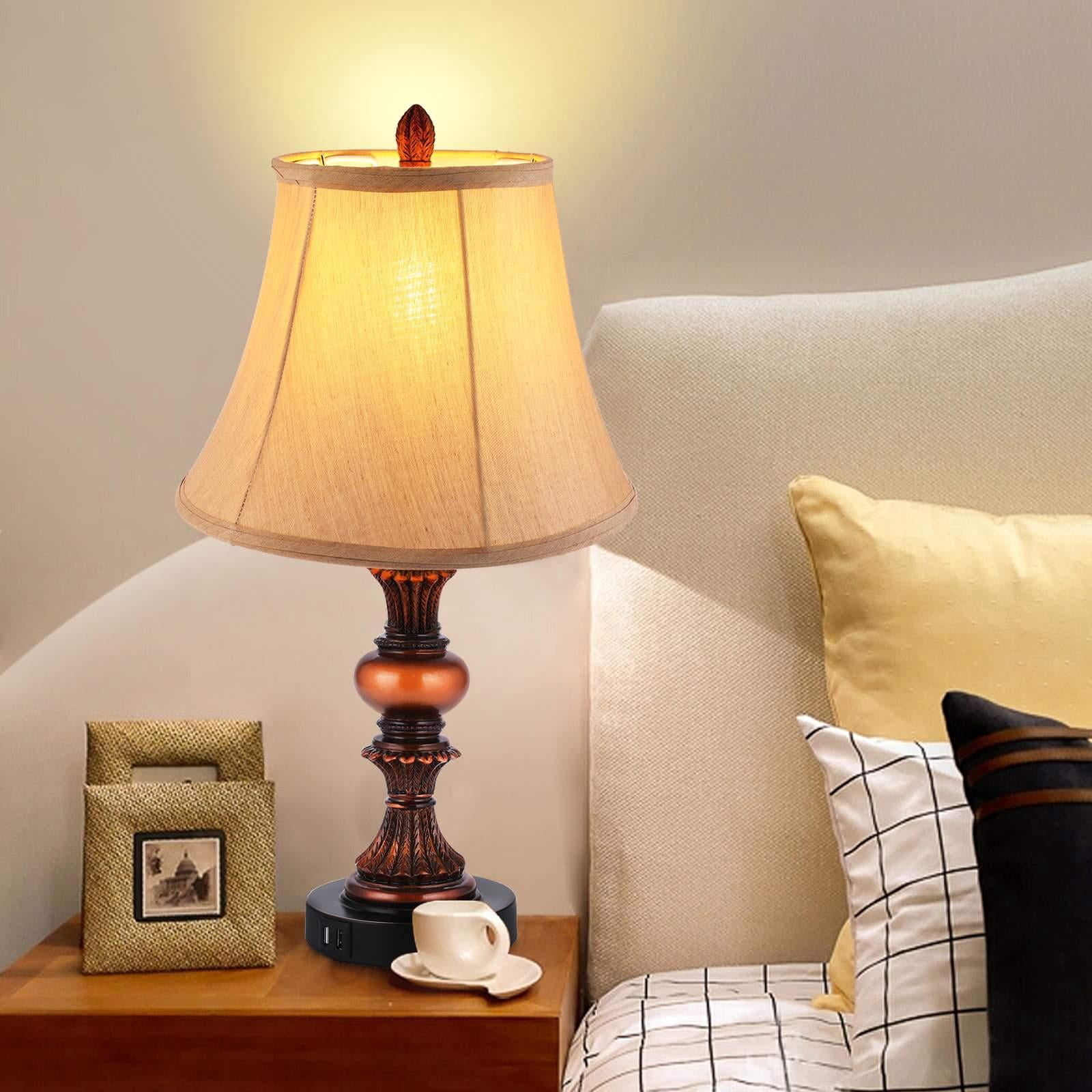 Nictiv 2 Pack Traditional Table Lamps,Touch Control 3-Way Dimmable Lamp Sets w/4 USB Charging Ports, Fabric Tapered Drum Shade Nightstand Lamp for Living Room, Bedroom, 2 Free LED Bulbs, Bronze