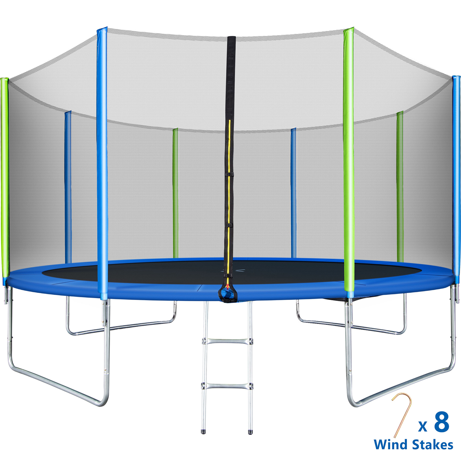 Kadyn 12FT Mini Small Trampolines, Polypropylene Jumping Trampoline with Safety Enclosure Net, Ladder and 8 Wind Stakesm, Round Outdoor Recreational Trampoline for Kids, Colorful