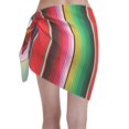 thumbnail image 2 of Geaub Mexican Serape Blanket Stripes Women's Short Wrap Skirt, Beach Sun Protection Shawl, Swimsuit Bra, Swimwear Tunic, 2 of 7