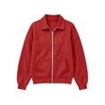 thumbnail image 4 of Waffle Full Zip Up Sweatshirt Women No Hood - Oversized Loose Casual Long Sleeve Collared Jacket 2026 Fall Winter Clothes, Red, L, 4 of 5