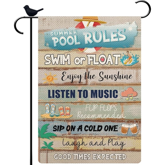 Pool Rules Summer Garden Flag Beach Sea Small Garden Flag Double Sided 12.5x18 Swimming Pool Burlap Decorative Yard Outdoor Decor Pool Outside Decoration Pool or Beach Lover