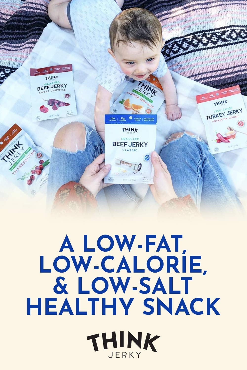 Think Jerky Classic Beef Jerky, Grass-Fed High Protein Beef Jerky, Gluten Free, No Antibiotics or Nitrates, Healthy Chef Crafted Recipe, Low Calorie and Low Fat - 2.2 oz Bags, 8 Pack