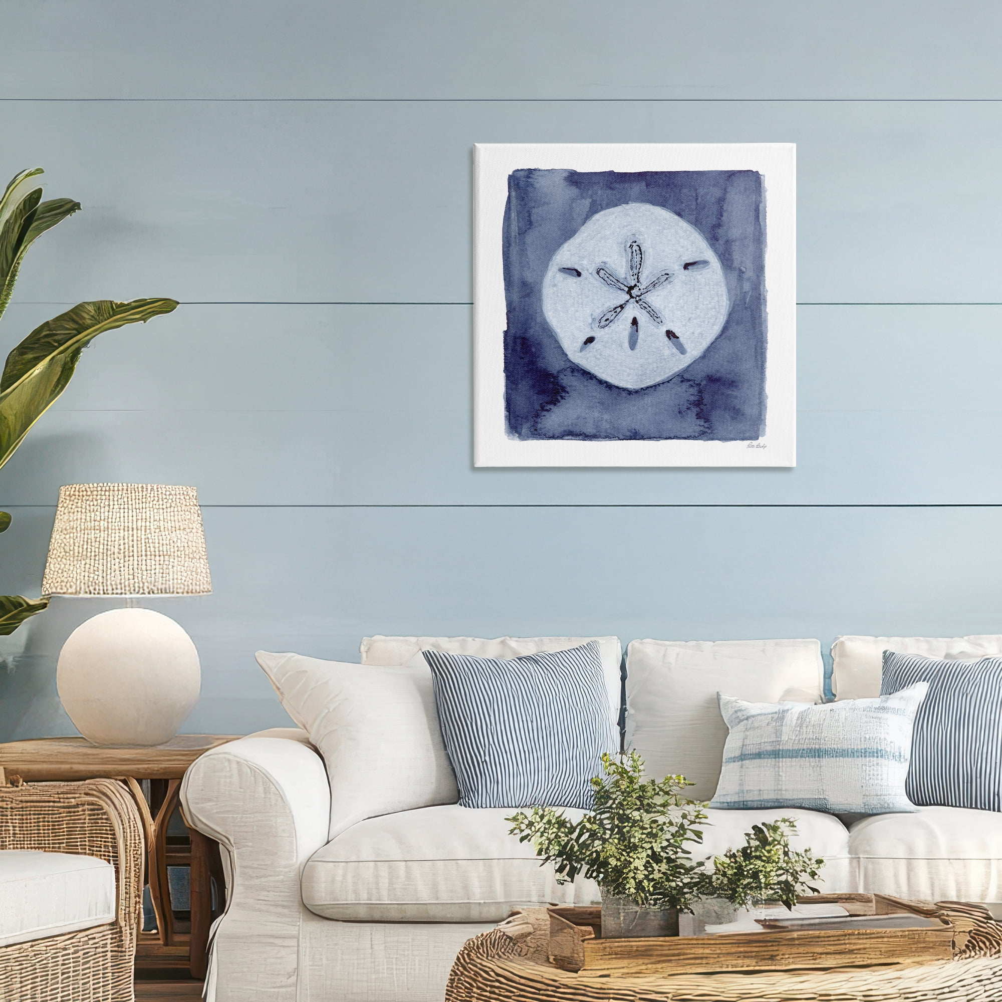 Stupell Industries White Sand Dollar on Indigo Canvas Wall Art, design by Patti Bishop