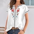 thumbnail image 3 of Askfv Women's T Shirt Ethnic Style V Neck T-Shirt Short Sleeve Floral Tunic Tops, 3 of 3