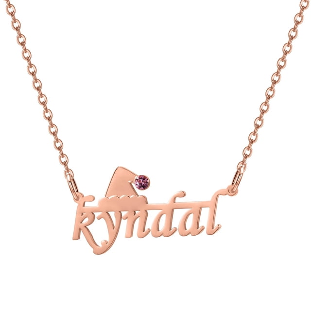 Collar personalizado Sombrero de Navidad con piedra de nacimiento y línea horizontal Cadena cubana Collar personalizado con nombre chapado en oro para mujeres Regalos de Navidad