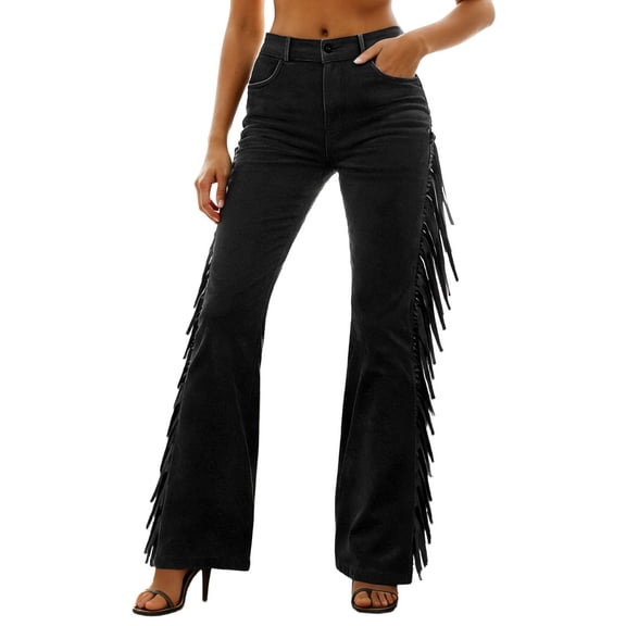 Gbsyewxs Womens Pants Solid Color High Waist Wide Leg Tassel Flared Casual Pants For Women Black