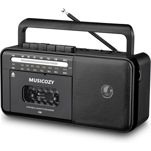 Cassette Tape Player Bluetooth Boombox, Cassette Player AM/FM/SW Radio Stereo, Tape Player/Recorder with Big Speaker and Earphone Jack, USB/TF Card Player, AC Powered or Battery Operated Black