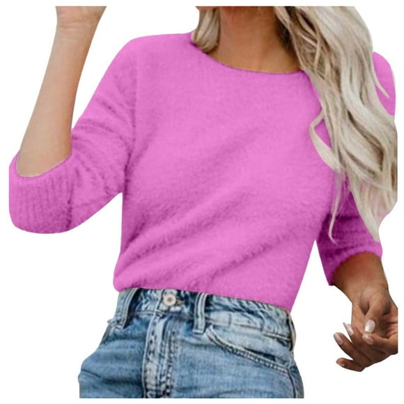 HCURIBAD Soft Sweaters for Women Clearance! Fuzzy Sweater for Women Cowl Neck Long Sleeve Sweaters Women's Fashionable Loose Fuzzy Jumper Sweater Pullovers, Mohair Sweater for Women Purple 2XL