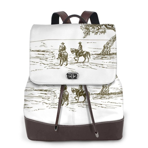 Easygdp Cowboys Riding A Horse Near A Tree Mochila de Cuero para Mujeres, Bolso de Hombro, Bolsos de Mano de Moda para Trabajo y Viajes