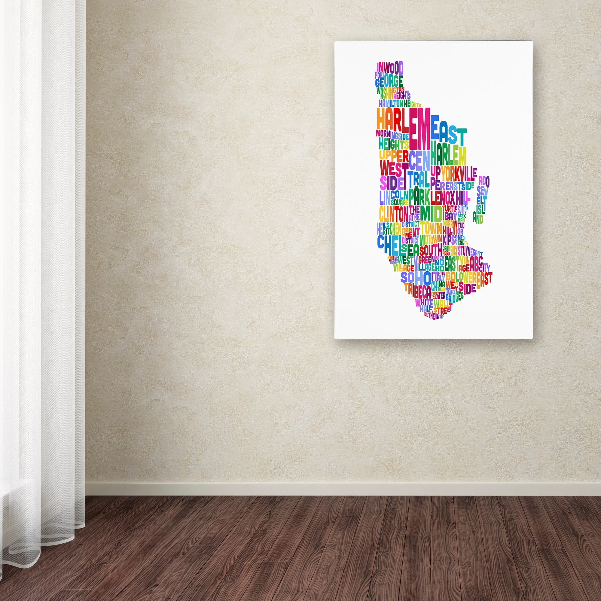 Trademark Fine Art "Manhattan New York Typography Text Map" Canvas Art by Michael Tompsett