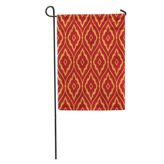 SIDONKU Moroccan Luxury Red and Gold Vintage Persian Ikat Pattern Abstract Garden Flag Decorative Flag House Banner 28x40 inch