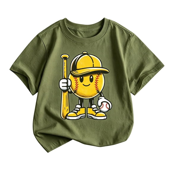 Bainana Boys Short Sleeve T Shirts Baseball Print Loose Tops Big Kids Summer Tees