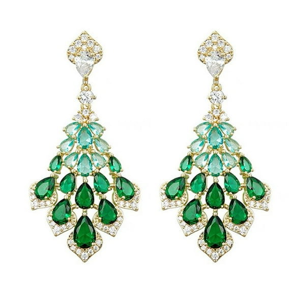 HUANLEDASH 1 Pair Drop Earrings Faux Green Crystal Feather Shape Elegant Vintage Gorgeous Gift Nonallergic Rhinestone Inlaid Dangling Earrings Fashion Jewelry