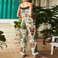 thumbnail image 4 of Women's Vintage Cotton Linen Overalls with Christmas Print - Casual Loose Jumpsuit with Shoulder Straps & Pockets, Khaki, Size M, 4 of 5