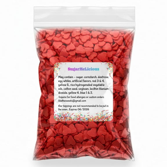 SugarMeLicious Jumbo Red Hearts Sprinkles, 8oz Bag, Perfect for Decorating Cakes, Cupcakes, Cookies, Ice Cream & More, Vibrant Edible Heart Shaped Sprinkles for Valentine’s Day, Weddings