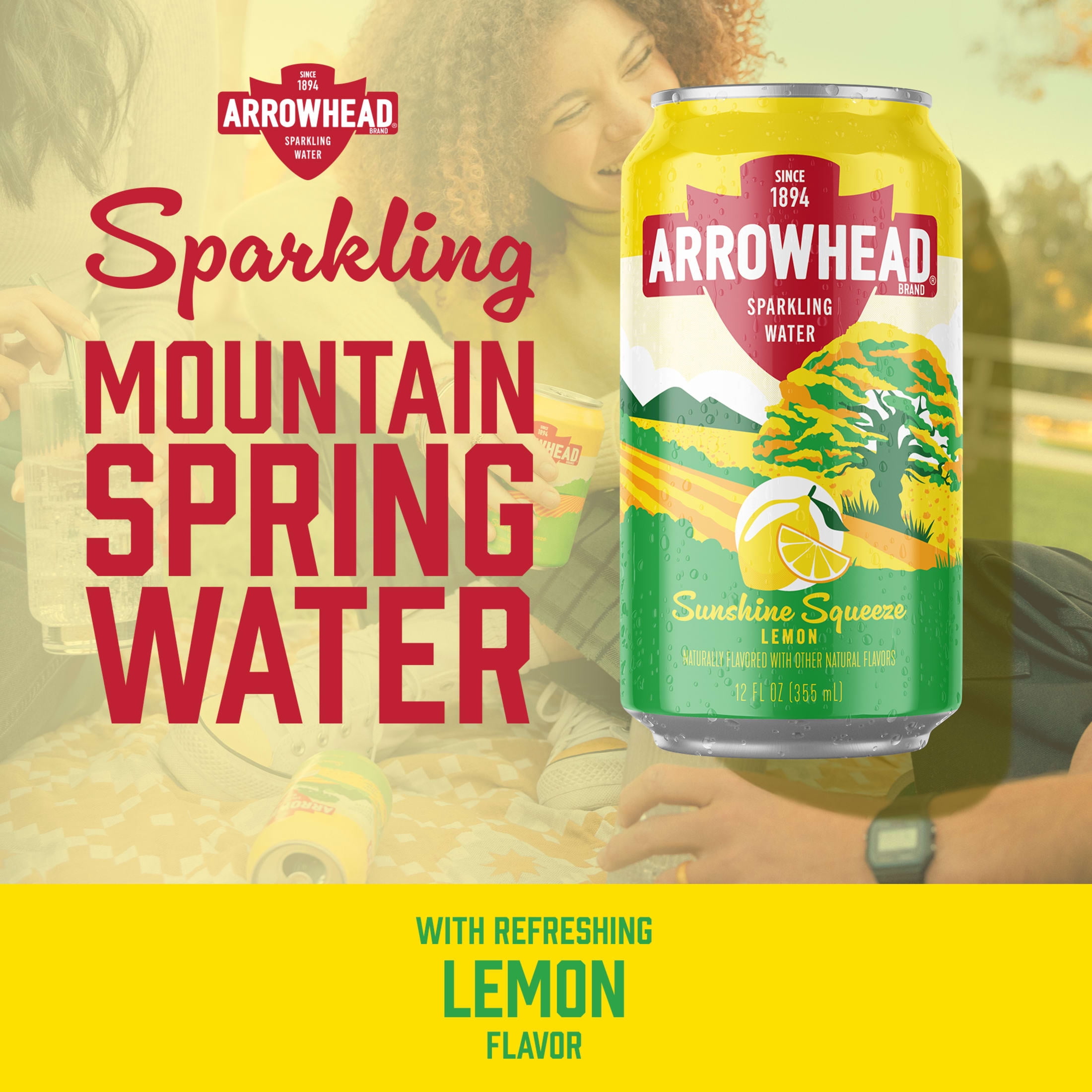 Arrowhead Lemon Sparkling Mountain Spring Water, 12 Fl Oz, 8 Cans