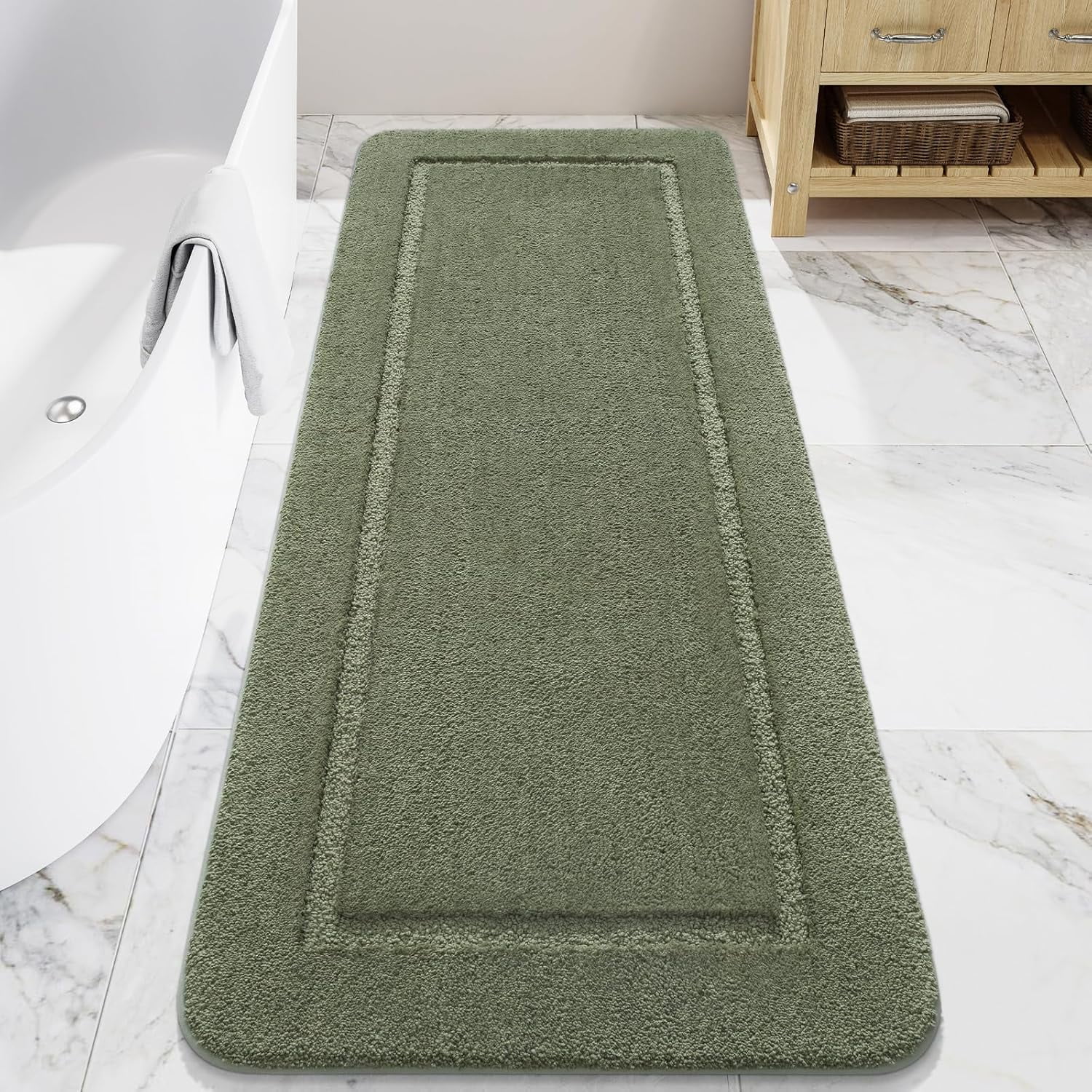 MEC Bathroom Rugs, 24" x 70" Long Bath Rug, Non Slip Washable Bathroom Runner Rug Soft Absorbent Bath Mat for Shower, Shaggy Plush Luxury Large Bath Rug, Blue