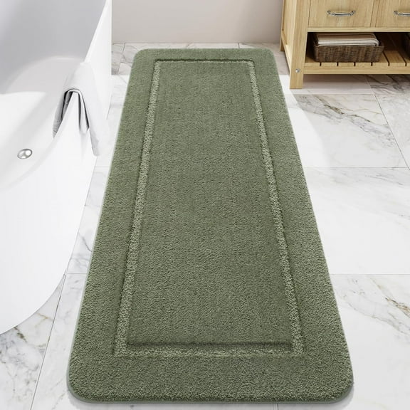 Bathroom Rugs, 24" x 70" Long Bath Rug, Non Slip Washable Bath Runner Rug Soft Absorbent Bath Mat for Bathroom, Shaggy Plush Luxury Large Bath Rug, Sage Green
