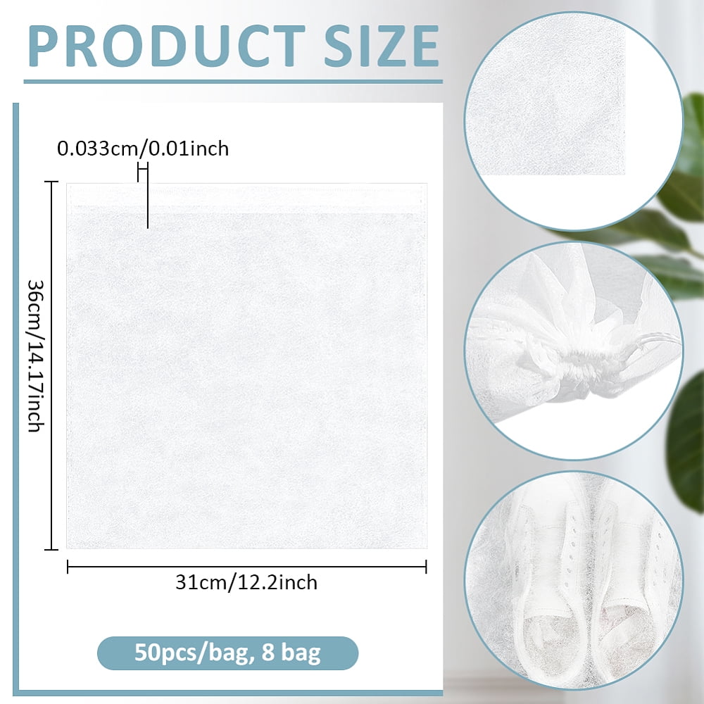400Pcs Non-woven Fabric Shoes Storage Bags Portable Travel Dustproof Clothes Organizer Pouches Rectangle White 36x31x0.03cm 50pcs/bag for making