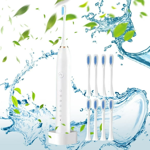 Xihbxyly Cepillo de Dientes Eléctrico de Alta Frecuencia, Vibración de 32000 Rpm, 8 Cabezales, 6 Modos de Limpieza, Recargable Por Usb, Incluye Estuche de Viaje, para Adultos y Familias, Diseño Compa
