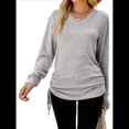thumbnail image 3 of Camisetas para Mujer, Larga, Cuello en V, Básicas, Informales, Holgadas, Suaves, para Otoño. Gris XL, 3 of 10