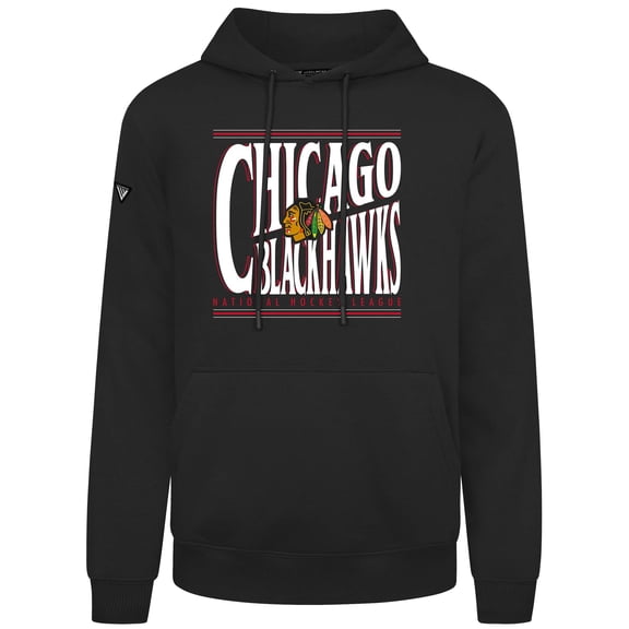 Men's Levelwear  Black Chicago Blackhawks Podium Powerhouse Pullover Hoodie