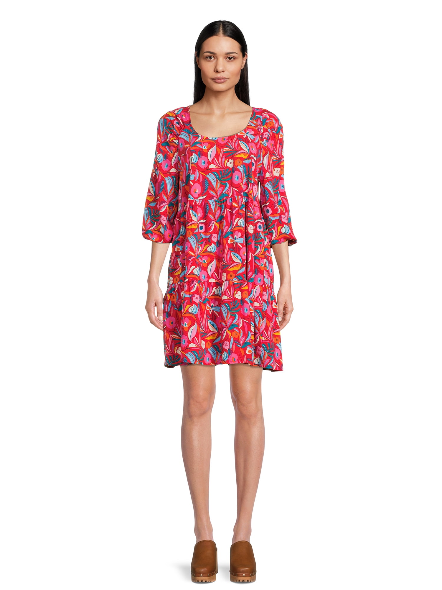 The Pioneer Woman Dress with 3/4Length Puff Raglan Sleeves, Women’s
