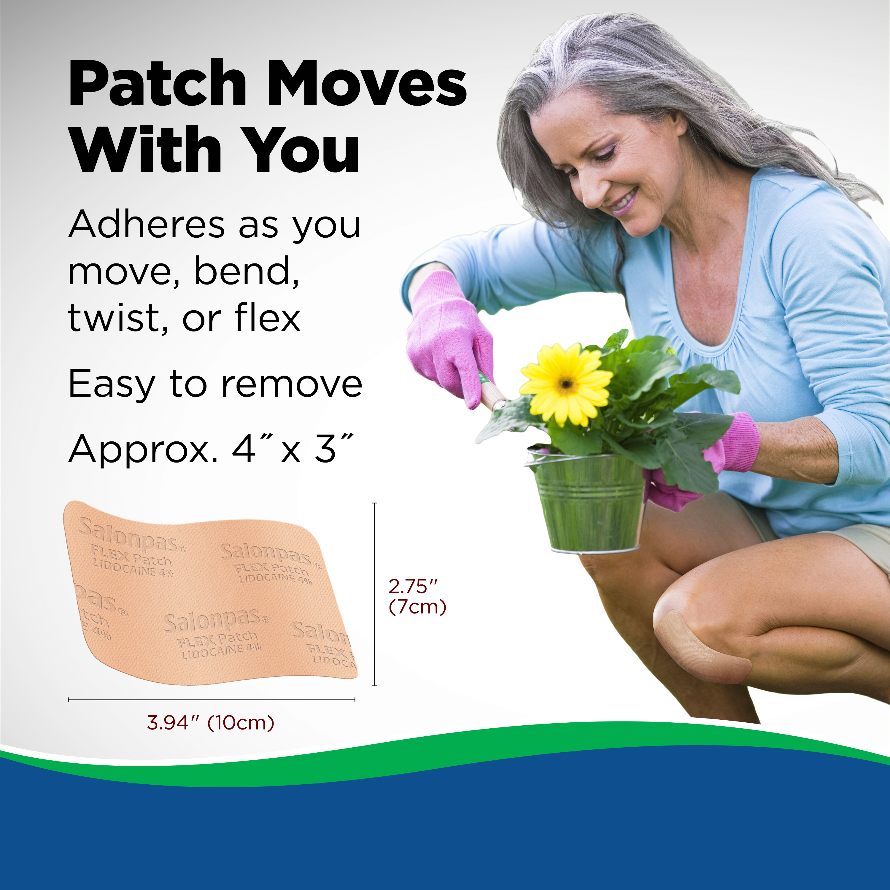 Salonpas Lidocaine 4% Pain Relief FLEX Patch, Unscented, Stays in Place, 7 Patches - image 5 of 9