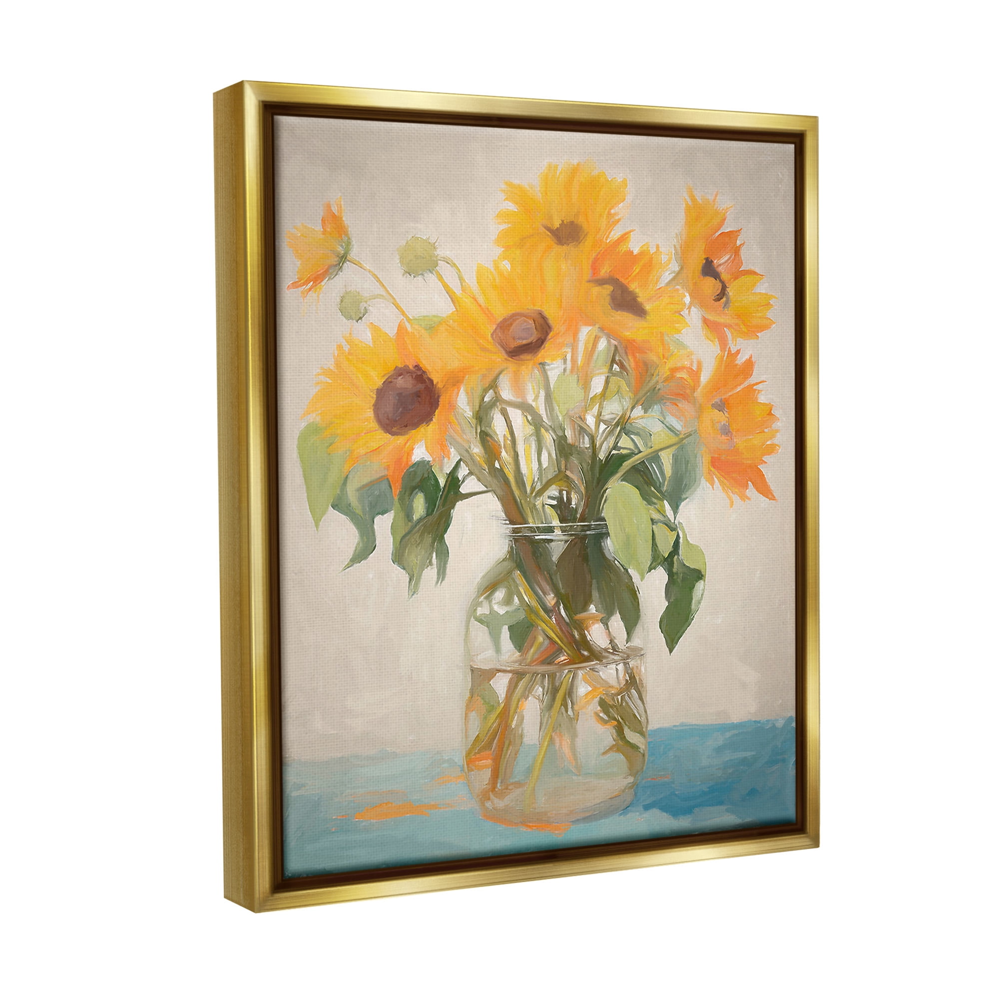 Stupell Industries Classic Sunflower Bouquet Botanical & Floral Painting Gold Floater Framed Canvas Art Print Wall Art, 17 x 21