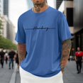 thumbnail image 2 of Rggeeun Men'S T-Shirts Solid Color Letter Print Short Sleeve Crew Neck Loose Fit Soft Breathable for Summer Beach Wear Delicate Tee,Blue,Xxxxl, 2 of 5