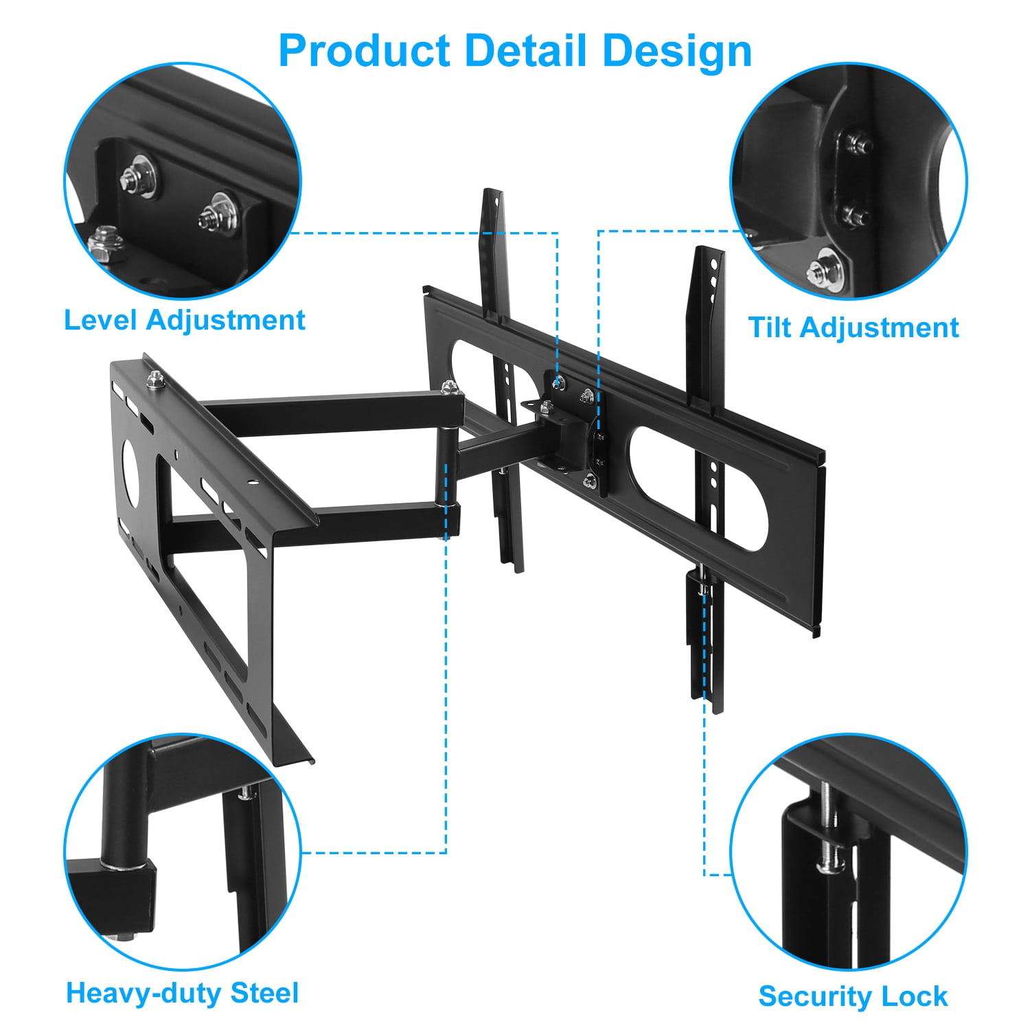 Moclever Full Motion TV Wall Mount Swivel Tilt TV Wall Rack Support 37-70” TV Wall Mount Max VESA 600x400mm Holds up to 99LBS, Black