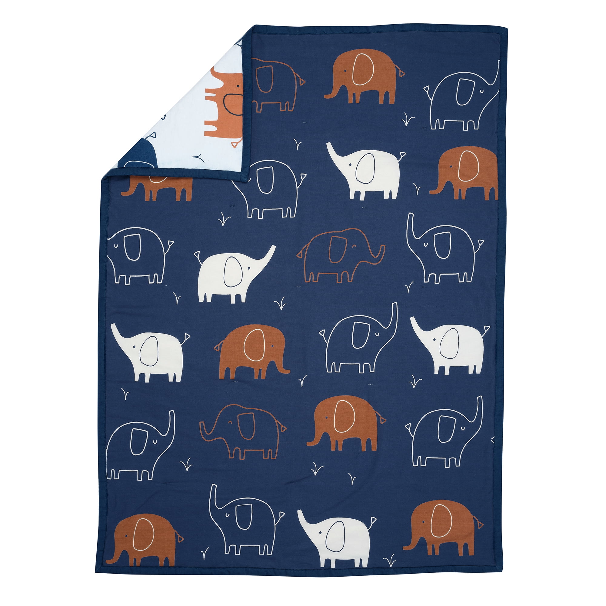 Lambs & Ivy Playful Elephant Blue/White Cotton 3-Piece Baby Crib Bedding Set