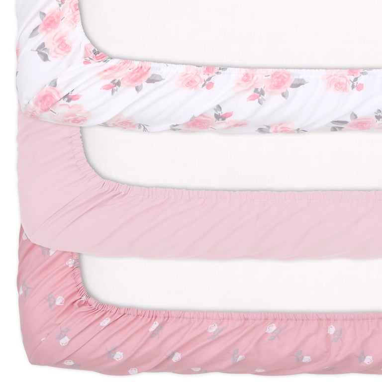 The Peanutshell Mini Crib Sheets, Pink Roses 3 Pack photo 5