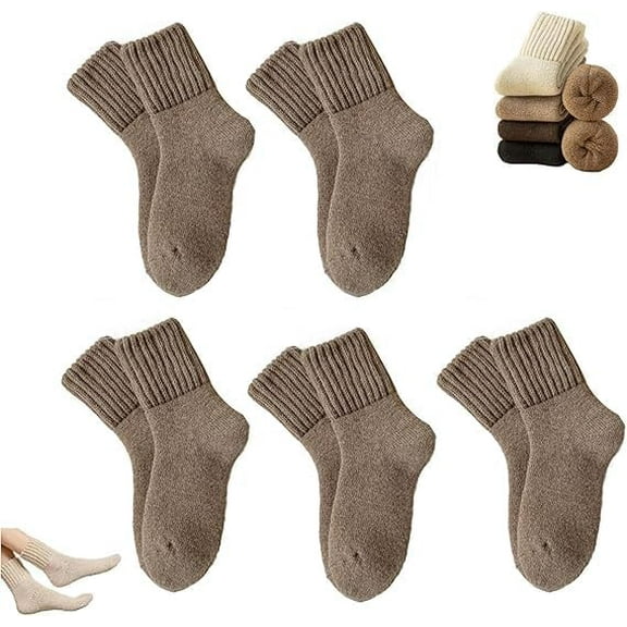 Meriwond Wool Socks, Snatch Women's Thermal Crew Socks 5 Pair Pack, Knit Wool Socks, Breathable and Cold-Proof, Christmas Gifts