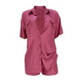 thumbnail image 5 of Franhais Ladies Summer Leisure Suit, Solid Color Loose Lapel Short Sleeve Tops + Drawstring Shorts, 5 of 9