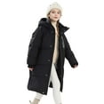 thumbnail image 2 of YMNXA Big Kids Girls Boys Long Down Hooded Coat With Pocket Long Sleeve Zipper Solid Color Warm Insulated Jacket For Cold Weather Black 6-7 Years, 2 of 9