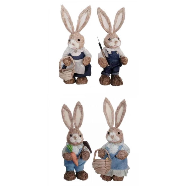 4x Conejo de Pascua de Paja Decoración para Piso de Primavera