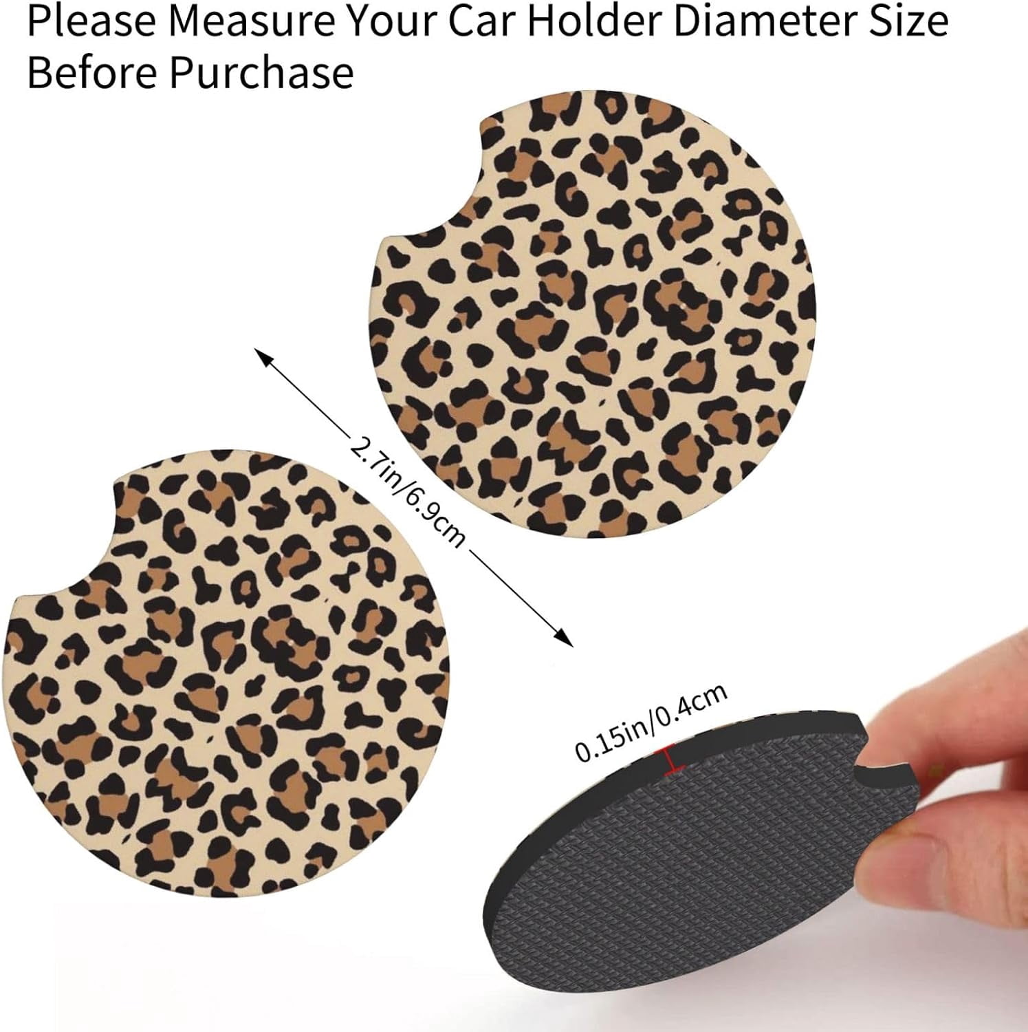 Leopard Cheetah Print Steering Wheel Cover - Universal 14-15 Inch Anti-Slip Breathable with 2pc Animal Print Matching Coasters Set for Men Women
