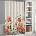 thumbnail image 3 of Red Flowers Daisy Fabric Shower Curtain Leaves Plant Beige Washable Shower Curtains for Bathroom, Waterproof Bath Curtain with Hooks Home Decor 36x72in, 3 of 8
