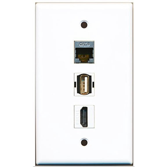 RiteAV - 1 Port HDMI and 1 Port USB A-A and 1 Port Shielded Cat6 Ethernet Wall Plate