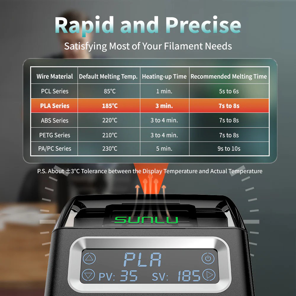 SUNLU 3D Filament Connector Welder Joiner for PLA PETG TPU ABS PA 1.75mm with 200 PTFE Tube