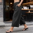 thumbnail image 5 of ibiyuan Linen Capri Pants for Women High Waist Palazzo Pants Plus Size Casual Women Trousers Drawstring Women's Lounge Pants Summer Beach Vacation, 5 of 9