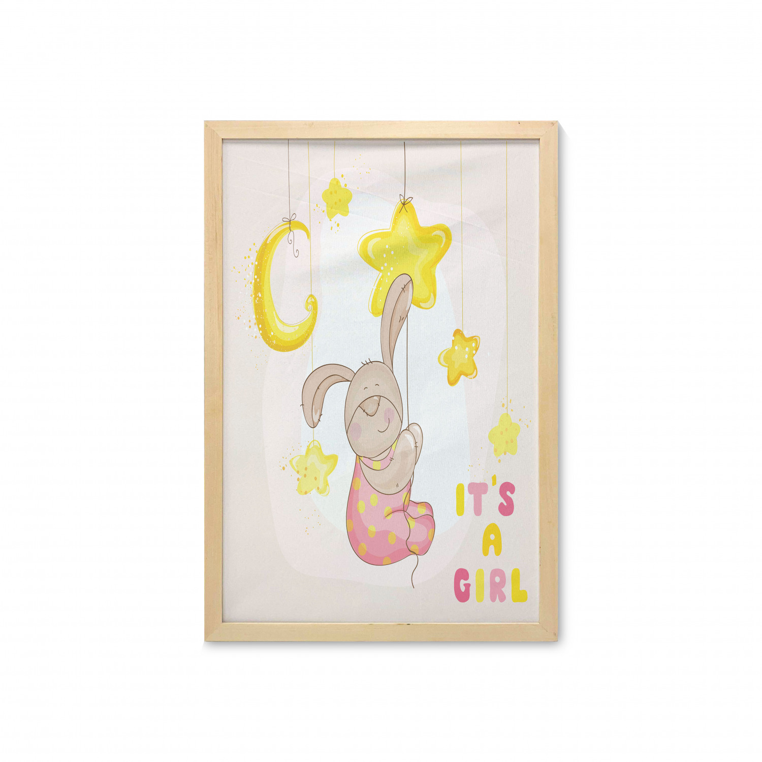 Moon Wall Art with Frame, Cartoon Like Bunny Hanging Stars and Moon ...